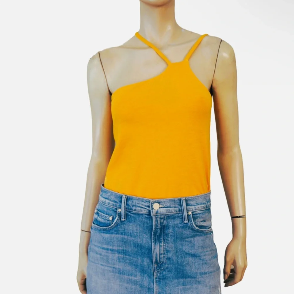 SUNDRY Asymmetrical Strap Cami Tank Top in Mango
